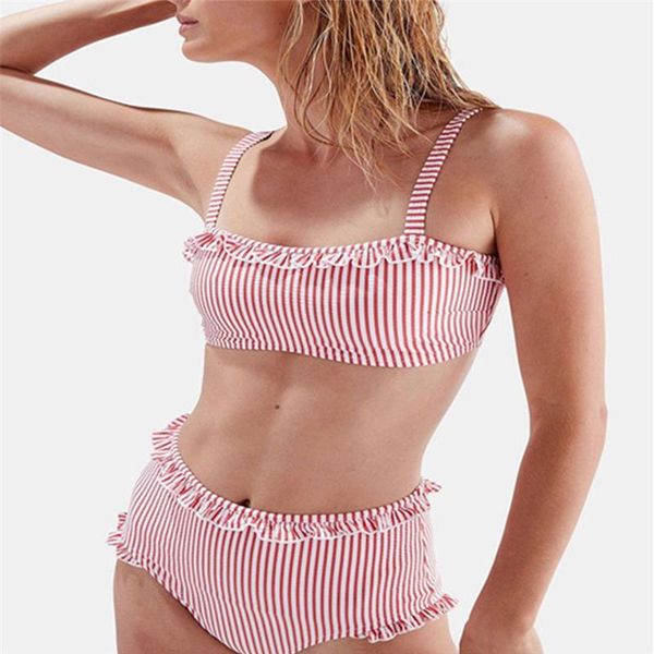 women's swimwear women red&whitestriped ruffles high waist bandage push-up bikini set female triangle swimsuit beachwear maillot de bai, White;black
women's swimwear women red&whitestriped ruffles high waist bandage push-up bikini set female triangle swimsuit beachwear maillot de bai, White;black