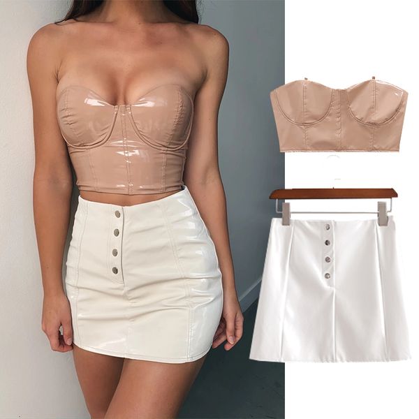 two piece dress summer women's suits strapless imitation leatherzipper bandeau tube lingerie breast wrap white leather skirt
two piece dress summer women's suits strapless imitation leatherzipper bandeau tube lingerie breast wrap white leather skirt