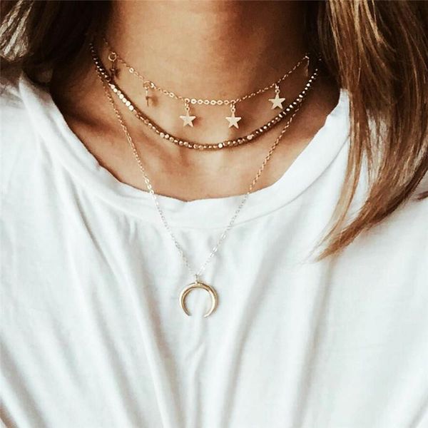 pendant necklaces modyle vintage gold color star moon necklace & fashion double layer chain chokers for women bohemian jewelry, Silver
pendant necklaces modyle vintage gold color star moon necklace & fashion double layer chain chokers for women bohemian jewelry, Silver
