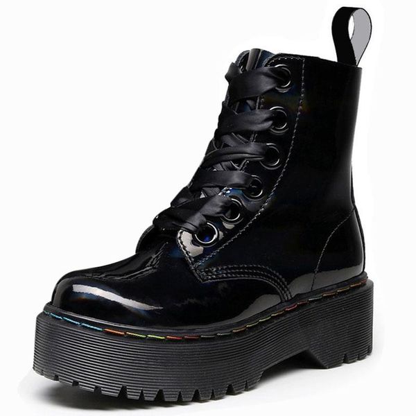 boots women rainbow thick-soled middle female side zipper laser short muffin bottom lace up mirror leather shoes, Black
boots women rainbow thick-soled middle female side zipper laser short muffin bottom lace up mirror leather shoes, Black