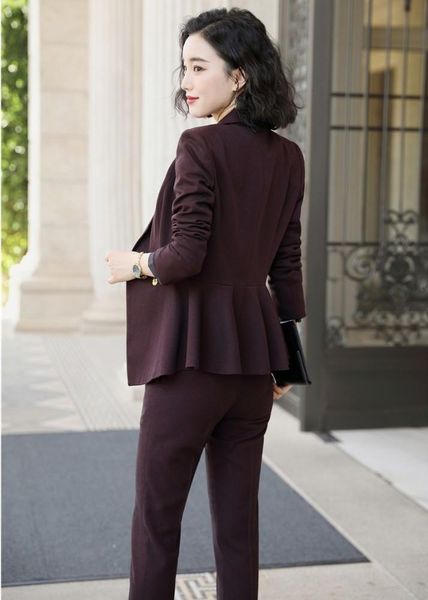 women's two piece pants fabric novelty wine formal women business suits and blazer coat styles autumn winter blazers uits mzm7, White