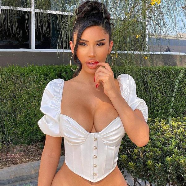 women's t-shirt white saitn shinny puff sleeve buckle zipper corset women slash neck bustier solid tees summer club party y2k
women's t-shirt white saitn shinny puff sleeve buckle zipper corset women slash neck bustier solid tees summer club party y2k