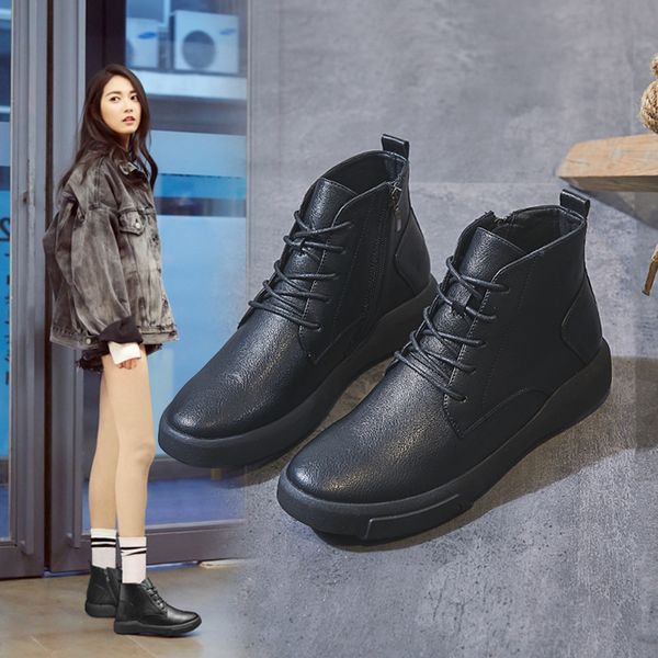net red martin autumn flat sole single british style short boots casual versatile plush winter women's boots, Black
net red martin autumn flat sole single british style short boots casual versatile plush winter women's boots, Black