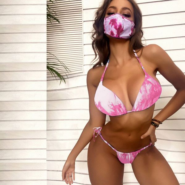 bikini suit 2021 new three piece multi color swimsuit with mask, White;black