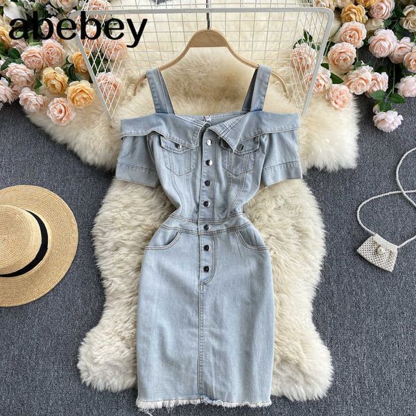 women denim strap dress elegant solid slim pencil dresses summer off shoulder streetwear short dress 210715, Black;gray
women denim strap dress elegant solid slim pencil dresses summer off shoulder streetwear short dress 210715, Black;gray