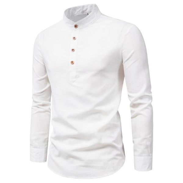 men's casual shirts 2021 autumn cotton and linen long-sleeved shirt solid color stand-up collar fashion slim clothing, White;black
men's casual shirts 2021 autumn cotton and linen long-sleeved shirt solid color stand-up collar fashion slim clothing, White;black