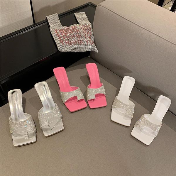 slippers 2021 summer low heel single strap slides flip-flops rhinestone internet celebrity square toe high sandals, Black
slippers 2021 summer low heel single strap slides flip-flops rhinestone internet celebrity square toe high sandals, Black