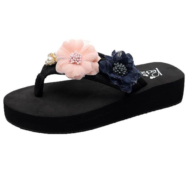 slippers sagace ladys flip flops bohemian floral shoes woman summer beach chanclas mujer, Black
