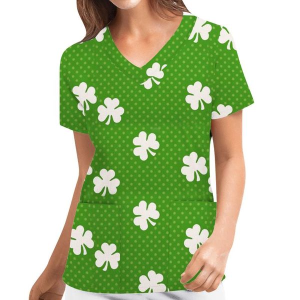 women's t-shirt uniform non-positioning st. patrick leaf print short sleeve carer nursing pocket t shirt uniforme enfermera mujer, White
women's t-shirt uniform non-positioning st. patrick leaf print short sleeve carer nursing pocket t shirt uniforme enfermera mujer, White