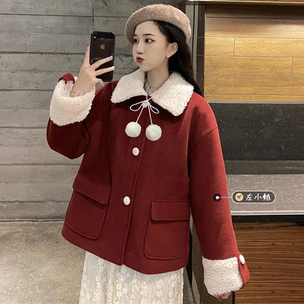jacket women coat winter christmas woolen collar red plaids and tweedst short for veste manteau femme women's wool & blends, Black
jacket women coat winter christmas woolen collar red plaids and tweedst short for veste manteau femme women's wool & blends, Black