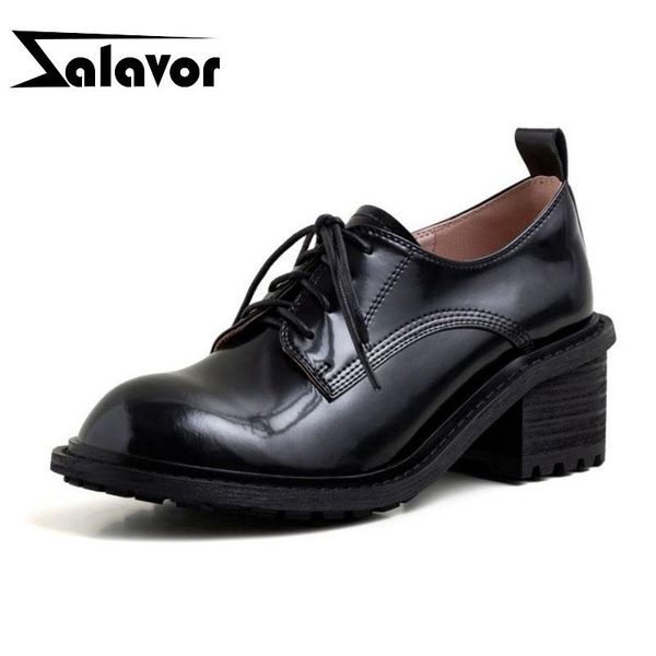 dress shoes zalavor women genuine leather pumps chunky heels lace up round toe punk fashion preppy chic female size 34-40, Black
dress shoes zalavor women genuine leather pumps chunky heels lace up round toe punk fashion preppy chic female size 34-40, Black