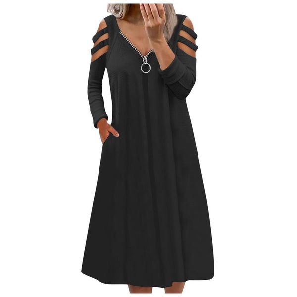 casual dresses women v-neck long sleeve zipper dress spring summer solid color cut sleeved a line plus size daily vestidos, Black;gray
casual dresses women v-neck long sleeve zipper dress spring summer solid color cut sleeved a line plus size daily vestidos, Black;gray