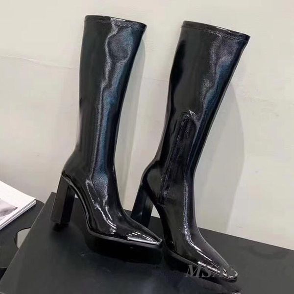 boots black square toe shiny leather fashion ladies slim high heel winter metal decoration designer
boots black square toe shiny leather fashion ladies slim high heel winter metal decoration designer
