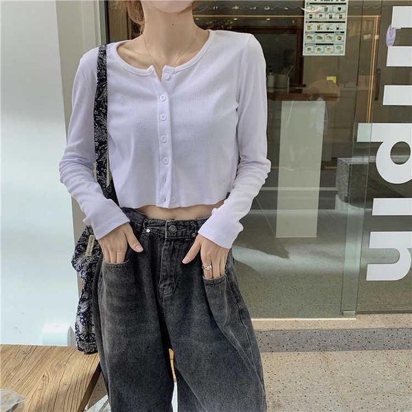women's blouses & shirts white long sleeve t-shirt care machine open waist bottom shirt 2021 spring high navel short top 
women's blouses & shirts white long sleeve t-shirt care machine open waist bottom shirt 2021 spring high navel short top
