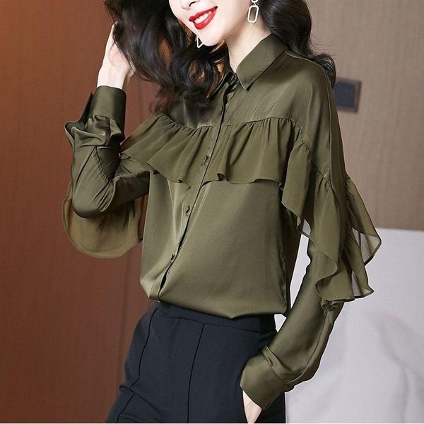 women's blouses & shirts ruffles chiffon women summer 2021 turn-down collar long-sleeved elegant office lady outwear, White
women's blouses & shirts ruffles chiffon women summer 2021 turn-down collar long-sleeved elegant office lady outwear, White