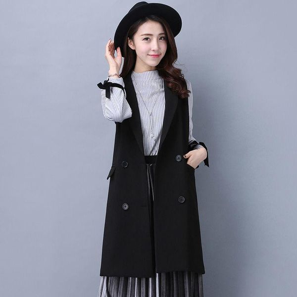 women spring summer elegant vest lady double breasted sleeveless blazer female casual oversize mid long waistcoat i women's vests, Black;white
women spring summer elegant vest lady double breasted sleeveless blazer female casual oversize mid long waistcoat i women's vests, Black;white