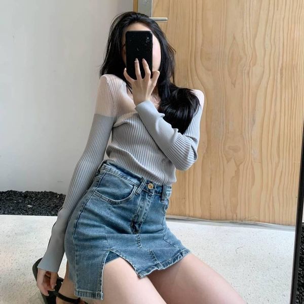 women's jeans summer korean version 2021 high waist a-line thin split skirt package hip denim pants, Blue
women's jeans summer korean version 2021 high waist a-line thin split skirt package hip denim pants, Blue