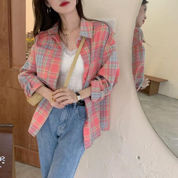 women's blouses & shirts hzirip pink geometric streetwear retro sweet loose plaid 2021 color-hit students all-match ladies gentle summe, White
women's blouses & shirts hzirip pink geometric streetwear retro sweet loose plaid 2021 color-hit students all-match ladies gentle summe, White