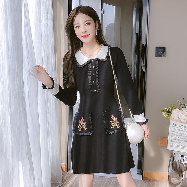 casual dresses fashion flower embroidery knitted dress autumn winter women sweet hit color long sleeve weave splice sweater, Black;gray
casual dresses fashion flower embroidery knitted dress autumn winter women sweet hit color long sleeve weave splice sweater, Black;gray