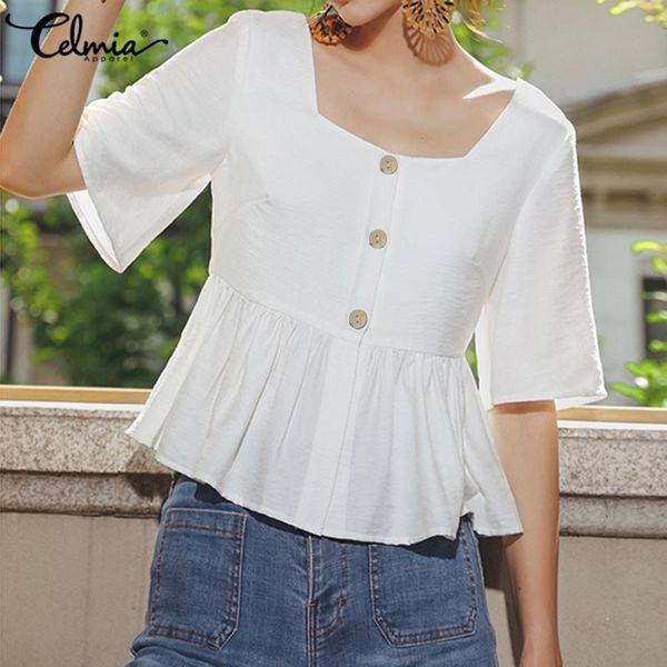 women and blouses celmia square collar casual ruffles shirts half sleeve female solid loose tunic blusas femininas 5xl women's &, White
women and blouses celmia square collar casual ruffles shirts half sleeve female solid loose tunic blusas femininas 5xl women's &, White
