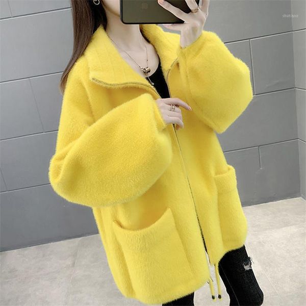 women's wool & blends winter thick faux mink cashmere woolen coat women 6 color loose short outwear long sleeve big pocket zipper jacke, Black
women's wool & blends winter thick faux mink cashmere woolen coat women 6 color loose short outwear long sleeve big pocket zipper jacke, Black