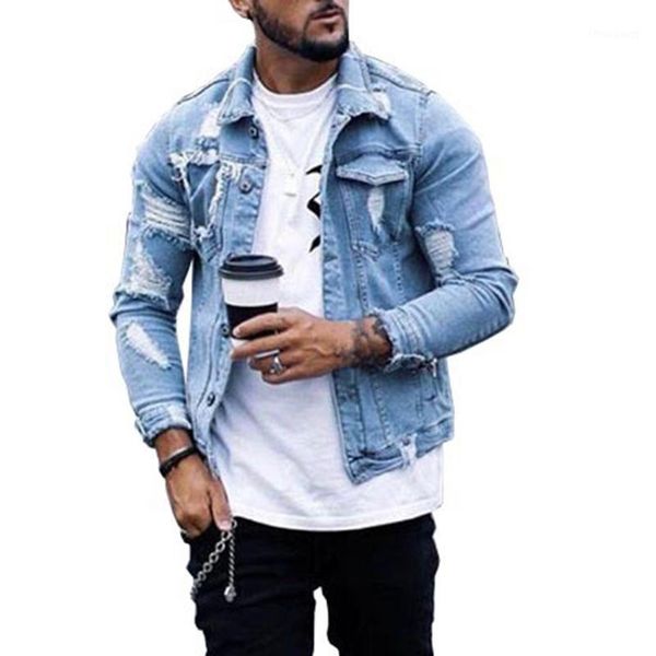 men's jackets men denim jacket hole ripped coat moto biker jeans pockets chaquetas hombre washed bomber clothing, Black;brown 
men's jackets men denim jacket hole ripped coat moto biker jeans pockets chaquetas hombre washed bomber clothing, Black;brown
