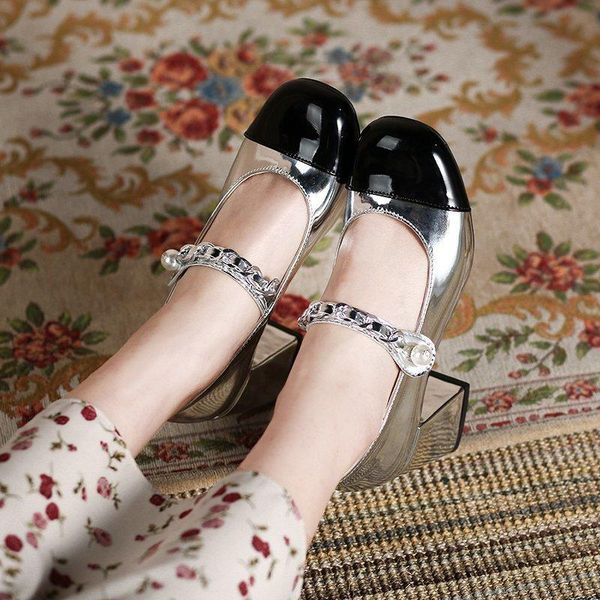 dress shoes french patent leather single women's high-heeled round head retro mary jane coarse pearl women, Black
dress shoes french patent leather single women's high-heeled round head retro mary jane coarse pearl women, Black