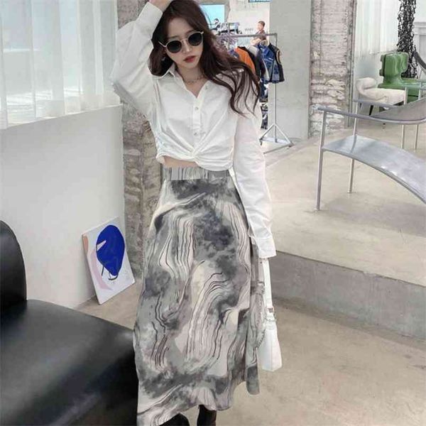spring 2 pieces sets women chic white turn down collar long sleeve blouse+high waist tie dye print chiffon skirt 210519
spring 2 pieces sets women chic white turn down collar long sleeve blouse+high waist tie dye print chiffon skirt 210519