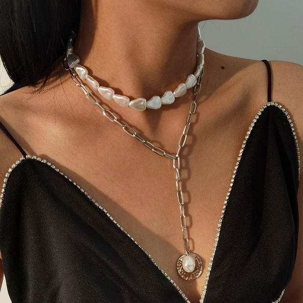 multi layered bohemia baroque choker pearl necklace for women round sequins pendant long neck chian necklaces egir goth jewelry, Silver
multi layered bohemia baroque choker pearl necklace for women round sequins pendant long neck chian necklaces egir goth jewelry, Silver