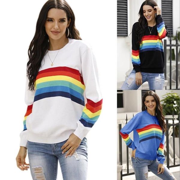 women's sweaters european and american sweater women 2021 autumn winter student bottoming shirt rainbow contrast stripe pullover, White;black
women's sweaters european and american sweater women 2021 autumn winter student bottoming shirt rainbow contrast stripe pullover, White;black