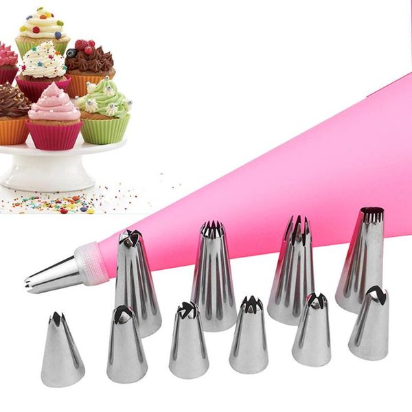 baking & pastry tools 12pcs/set silicone icing piping cream bag + 10 large small stainless steel nozzle set diy cake decorating tips
baking & pastry tools 12pcs/set silicone icing piping cream bag + 10 large small stainless steel nozzle set diy cake decorating tips