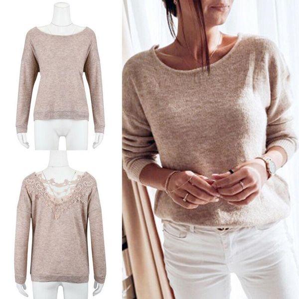 women's t-shirt elegant lace stitching backless pullover women long sleeve t shirts, White
women's t-shirt elegant lace stitching backless pullover women long sleeve t shirts, White