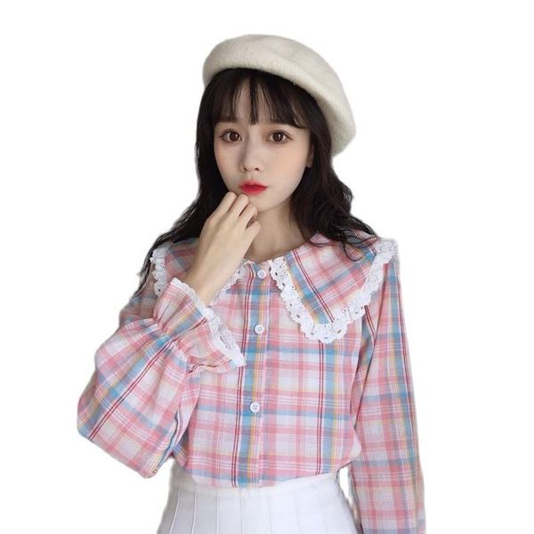 women's blouses & shirts kawaii peterpan collar plaid women lolita style oversized lace shirt schoolgirl fashion clothes, White
women's blouses & shirts kawaii peterpan collar plaid women lolita style oversized lace shirt schoolgirl fashion clothes, White