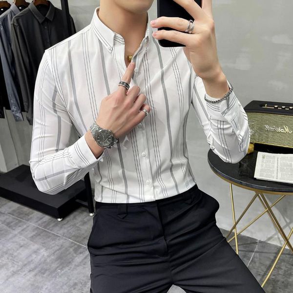 men's casual shirts striped mens autumn uniform shirt simple business italian trend brand fashion men, White;black
men's casual shirts striped mens autumn uniform shirt simple business italian trend brand fashion men, White;black