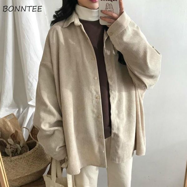 women's blouses & shirts women loose minimalist solid casual streetwear all-match bf style corduroy fashion female retro soft chic, White
women's blouses & shirts women loose minimalist solid casual streetwear all-match bf style corduroy fashion female retro soft chic, White