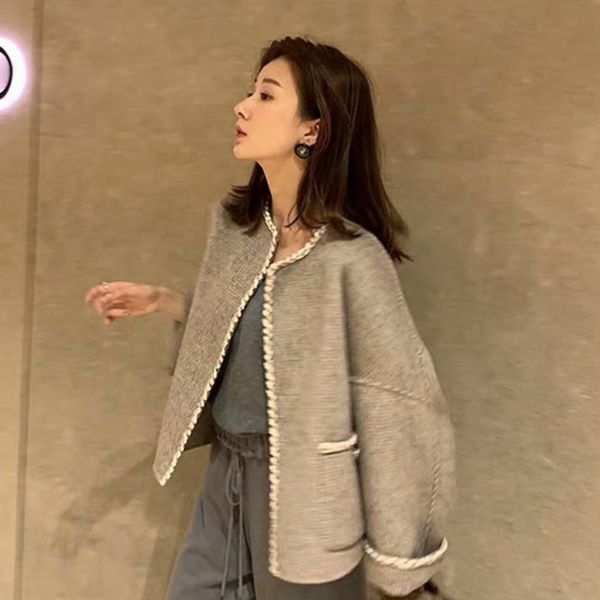 spring casual female round neck long-sleeved minimalist solid color blue short woolen cardigan coat 8d879 210510, Black
spring casual female round neck long-sleeved minimalist solid color blue short woolen cardigan coat 8d879 210510, Black
