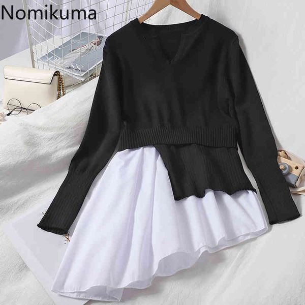 nomikuma irregular ruffle patchwork knitted sweater long sleeve v-neck korean pullover knitwear autumn new pull femme 6c601 210427, White;black
nomikuma irregular ruffle patchwork knitted sweater long sleeve v-neck korean pullover knitwear autumn new pull femme 6c601 210427, White;black