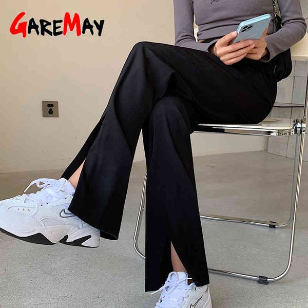 split hem pants for women black high waist casual long slim streetstyle korean wide leg office formal stacked 210428, Black;white
split hem pants for women black high waist casual long slim streetstyle korean wide leg office formal stacked 210428, Black;white