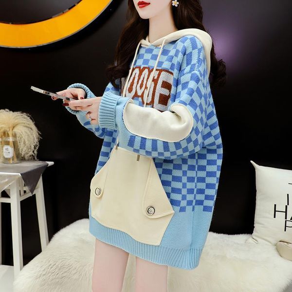 women's sweaters dayifun sweater oversize plaid hoodies letter pullover knitted hooded sweatshirt patchwork preppy loose knitwear winte, White;black
women's sweaters dayifun sweater oversize plaid hoodies letter pullover knitted hooded sweatshirt patchwork preppy loose knitwear winte, White;black