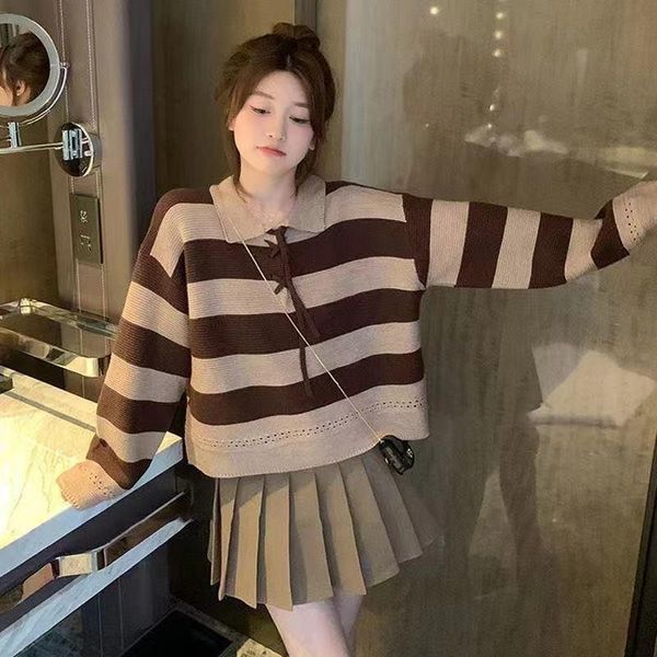 women's sweaters striped knitted pullover blouse women 2021 spring and autumn collar korean loose casual long-sleeved sweater, White;black
women's sweaters striped knitted pullover blouse women 2021 spring and autumn collar korean loose casual long-sleeved sweater, White;black