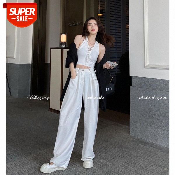 net red waist hook straight jeans women's trendy korean slim loose casual trousers #az8m, Black;white
net red waist hook straight jeans women's trendy korean slim loose casual trousers #az8m, Black;white