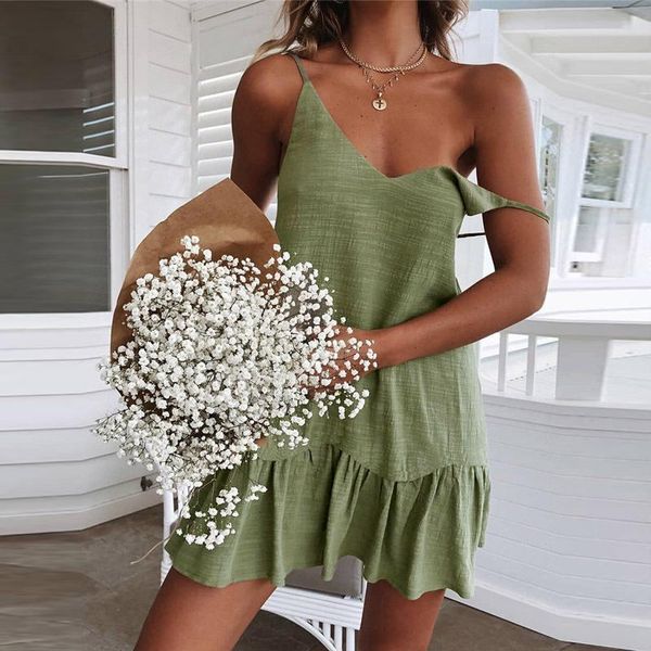 casual dresses summer women solid color ruffle white beach mini ladies sling v-neck halter dress loose sundress female 2021, Black;gray
casual dresses summer women solid color ruffle white beach mini ladies sling v-neck halter dress loose sundress female 2021, Black;gray
