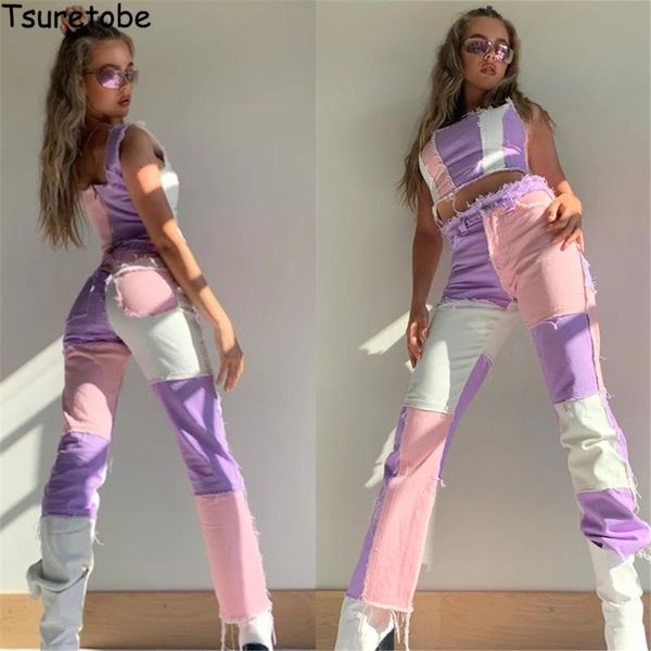 tsuretobe streetwear women patchwork jeans tassel pants high waist straight fashion multicolor trousers female women's, Blue
tsuretobe streetwear women patchwork jeans tassel pants high waist straight fashion multicolor trousers female women's, Blue