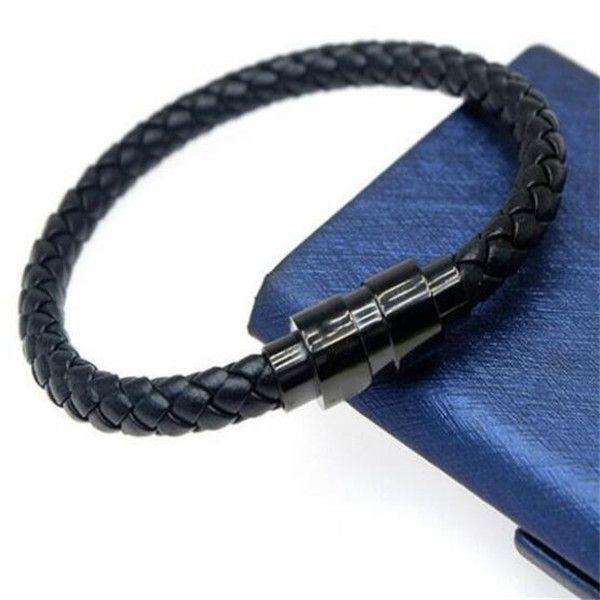 new trend leather bracelet magnet clasp leather braid charm bracelet pulseira men's stainless steel magnet clasp bangles fashion jewelr, Golden;silver
