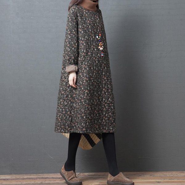 chinese style print floral women dresses warm vintage robes 2021 winter thick turtleneck long sleeve loose casual, Black;gray
chinese style print floral women dresses warm vintage robes 2021 winter thick turtleneck long sleeve loose casual, Black;gray