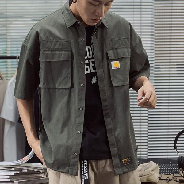 men's casual shirts summer tooling shirt 2021 loose lapel t-shirt, pure cotton short-sleeved pocket logo, White;black
men's casual shirts summer tooling shirt 2021 loose lapel t-shirt, pure cotton short-sleeved pocket logo, White;black