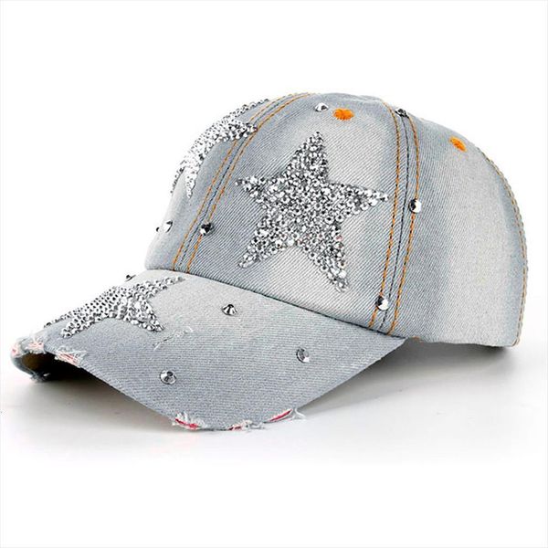 women summer denim cap hat shiny stars designer baseball caps adult, Blue;gray