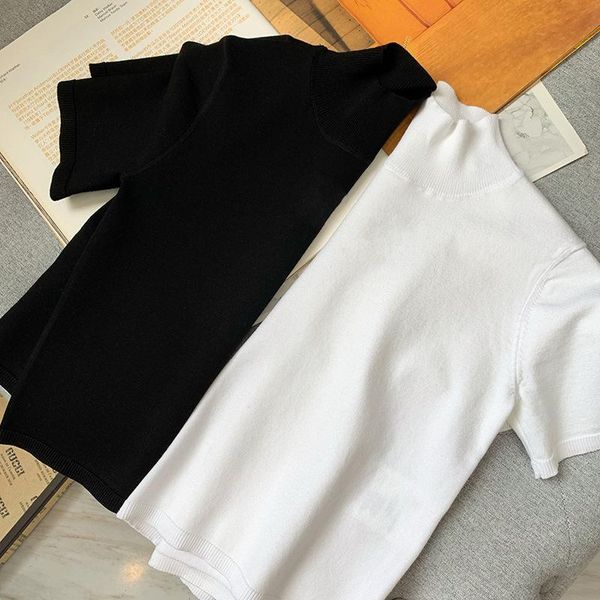 women's sweaters 2021 autumn knit small collar short-sleeved sports style base shirt wool knitted t-shirt, White;black
women's sweaters 2021 autumn knit small collar short-sleeved sports style base shirt wool knitted t-shirt, White;black