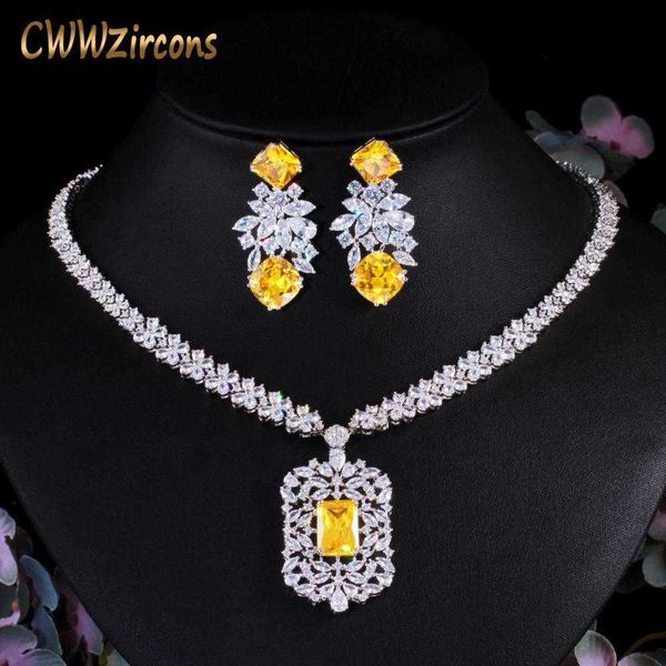 cwwzircons gorgeous dubai yellow cubic zirconia stone flower bride necklace jewelry set wedding party women accessories t494 h1022, Silver
cwwzircons gorgeous dubai yellow cubic zirconia stone flower bride necklace jewelry set wedding party women accessories t494 h1022, Silver