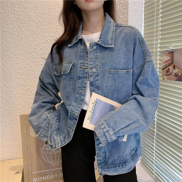 women's jackets 2021 spring and autumn loose large size solid color single-breasted collar denim jacket women, Black;brown
women's jackets 2021 spring and autumn loose large size solid color single-breasted collar denim jacket women, Black;brown